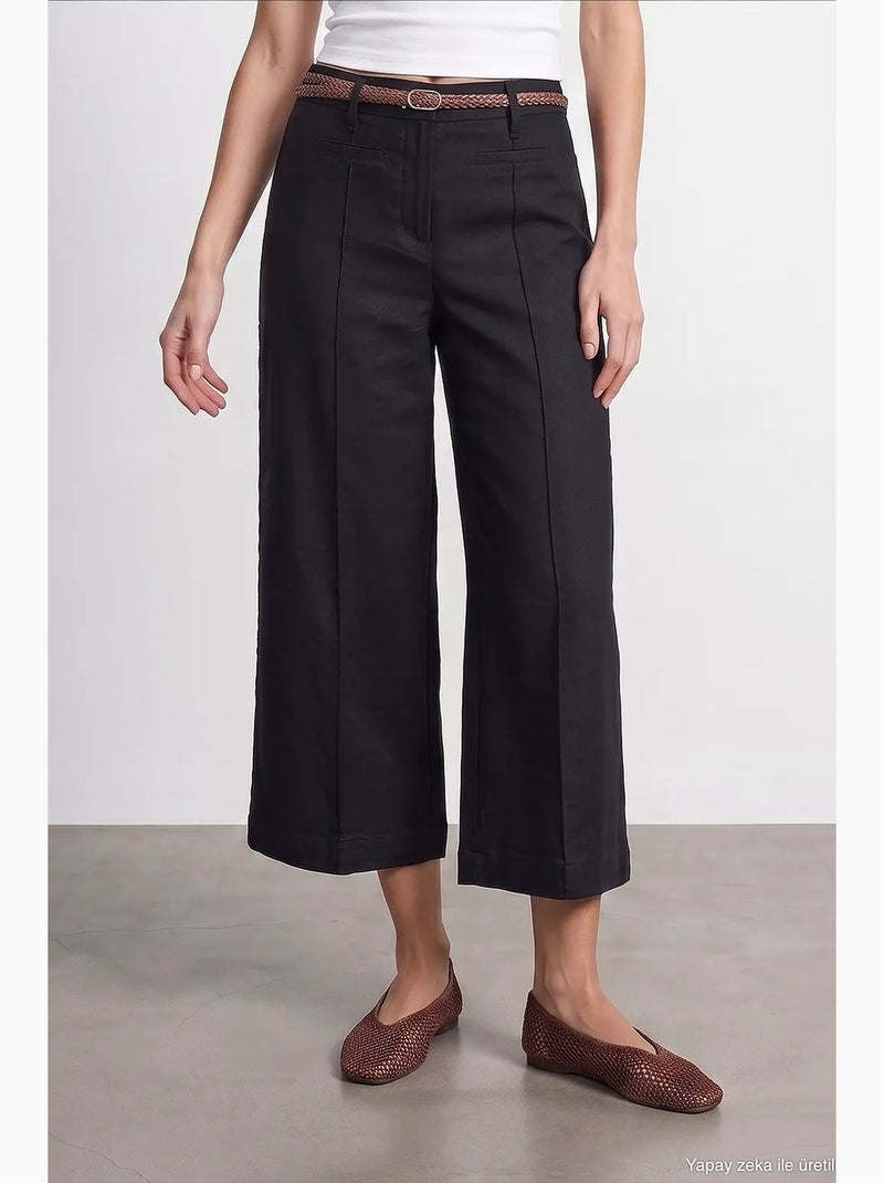 Pantalon femme en mélange de lin dilvin Noir - Kiabi