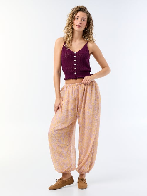 Pantalon femme en tissu léger à coupe boule - Kiabi