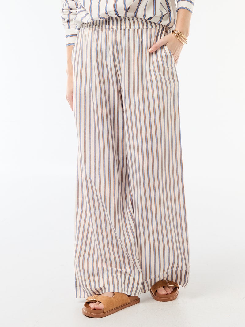 Pantalon femme en tissu léger à coupe large Beige - Kiabi