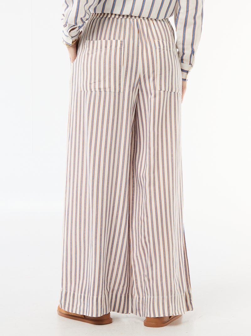 Pantalon femme en tissu léger à coupe large Beige - Kiabi