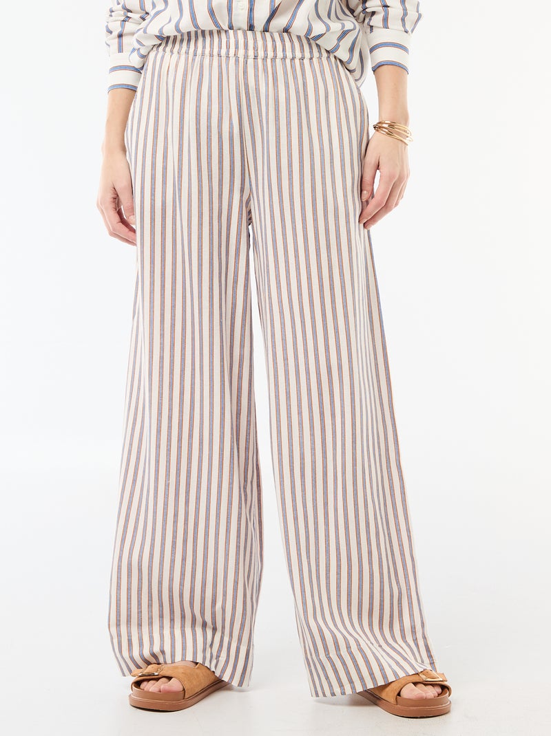 Pantalon femme en tissu léger à coupe large Beige - Kiabi