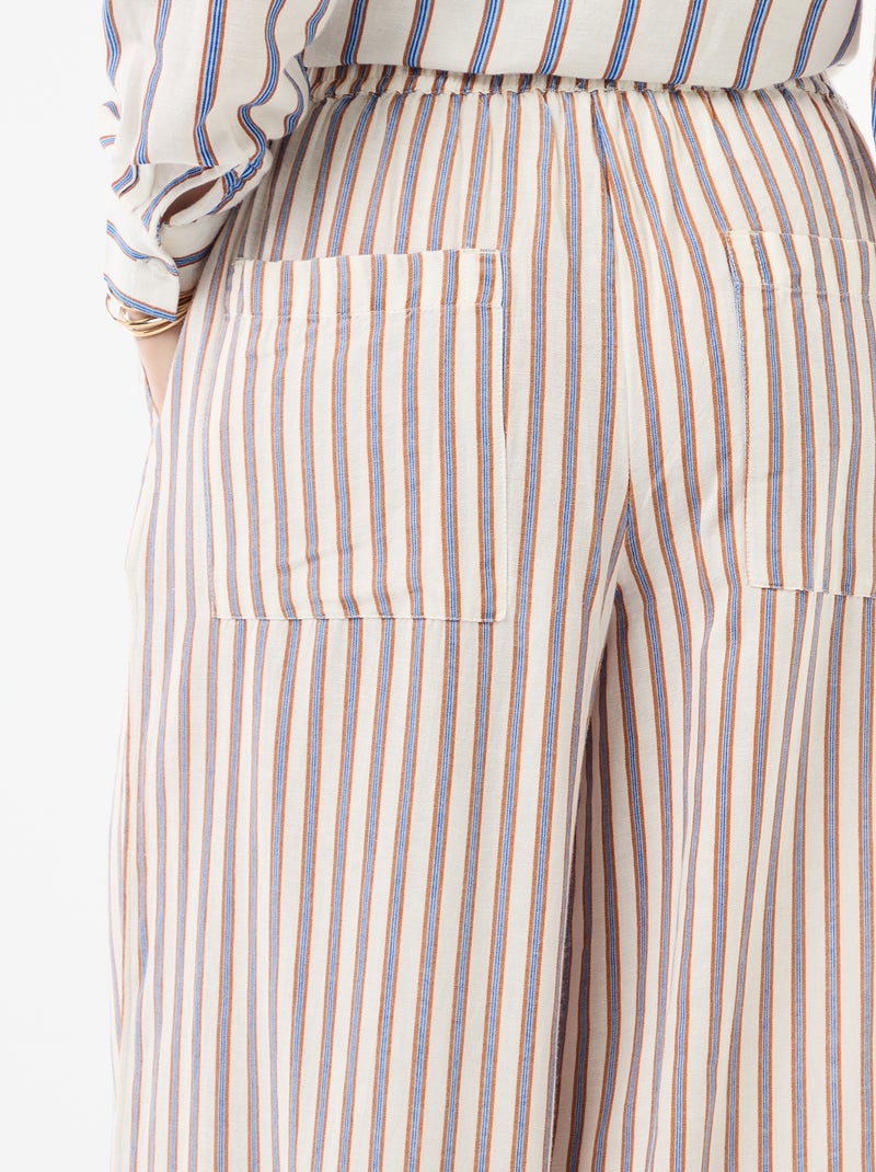 Pantalon femme en tissu léger à coupe large Beige - Kiabi