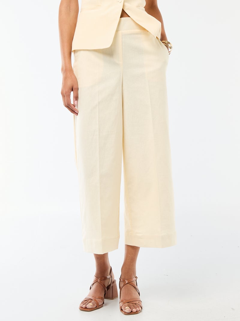 Pantalon femme en tissu léger à coupe large Beige - Kiabi