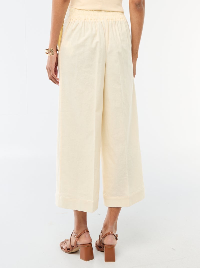 Pantalon femme en tissu léger à coupe large Beige - Kiabi