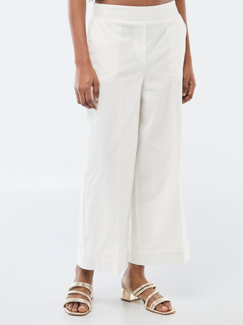 Pantalon femme en tissu léger à coupe large Blanc - Kiabi