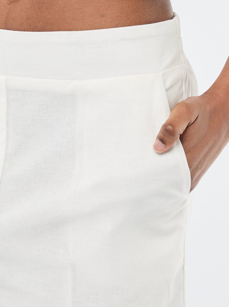 Pantalon femme en tissu léger à coupe large Blanc - Kiabi