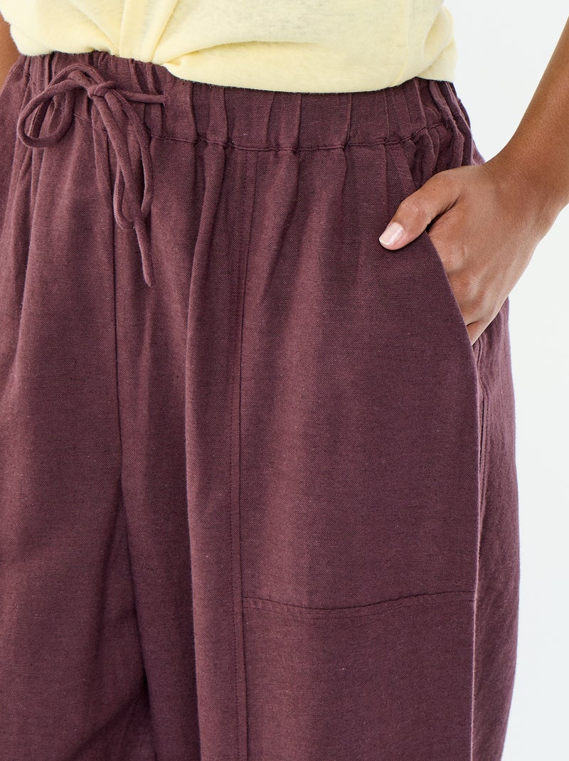 Pantalon femme en tissu léger à coupe large et taille haute Violet - Kiabi
