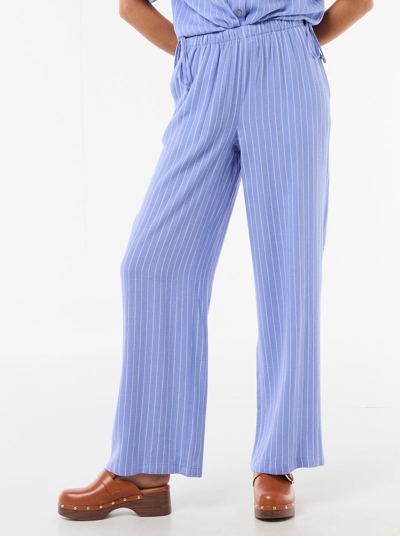 Pantalon femme en toile légère à coupe large Bleu - Kiabi