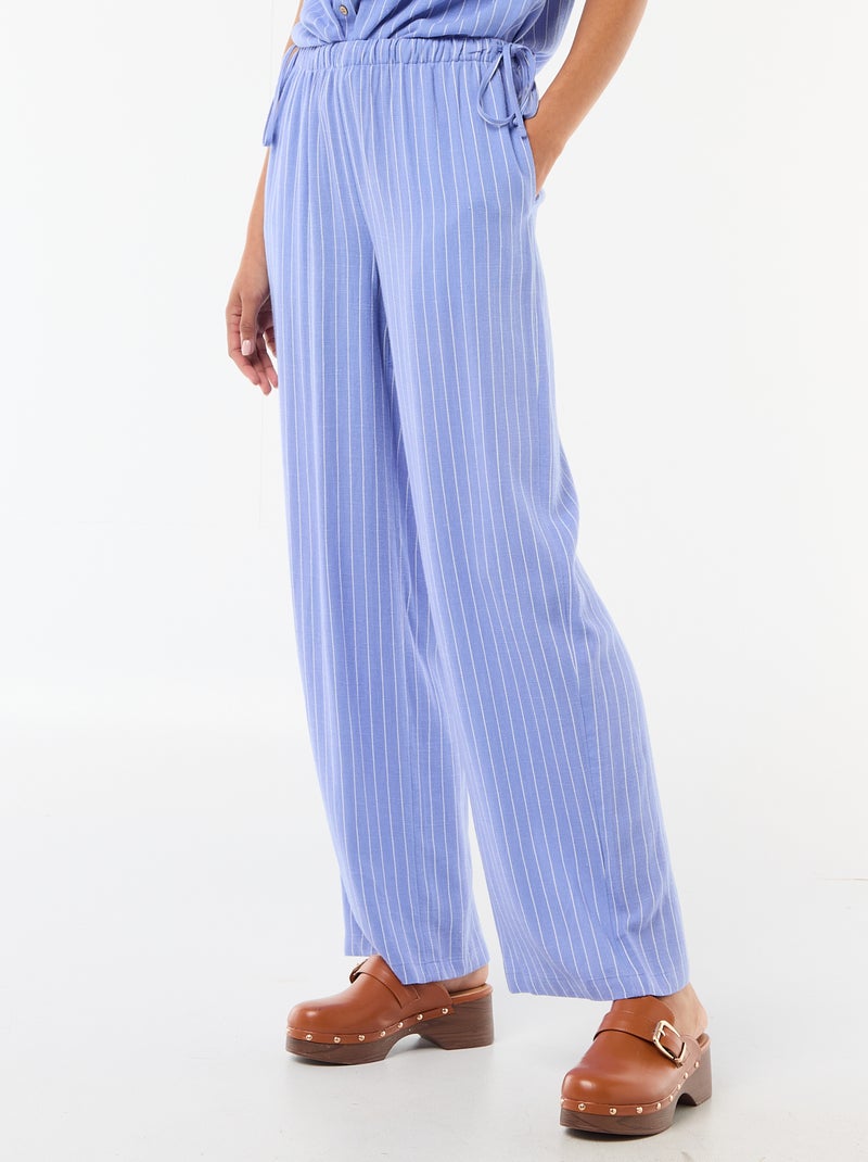 Pantalon femme en toile légère à coupe large Bleu - Kiabi