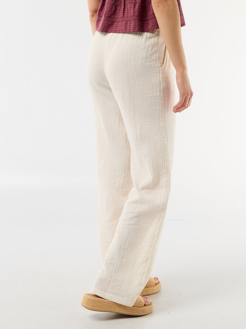 Pantalon femme en toile légère à coupe large et taille haute Blanc - Kiabi
