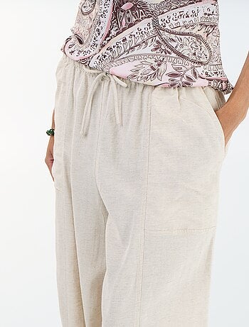 Pantalon femme en toile légère à coupe large et taille haute