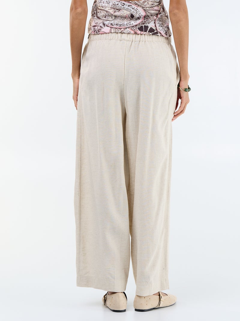 Pantalon femme en toile légère à coupe large et taille haute Blanc - Kiabi