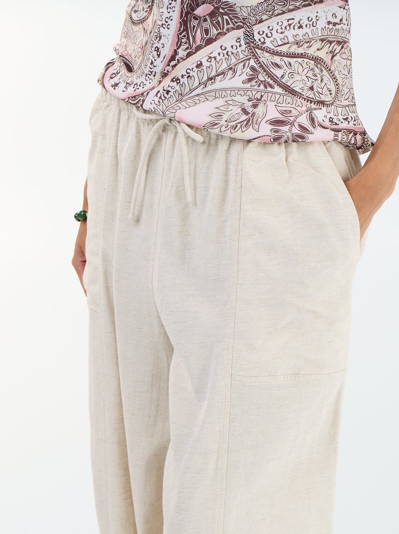 Pantalon femme en toile légère à coupe large et taille haute Blanc - Kiabi