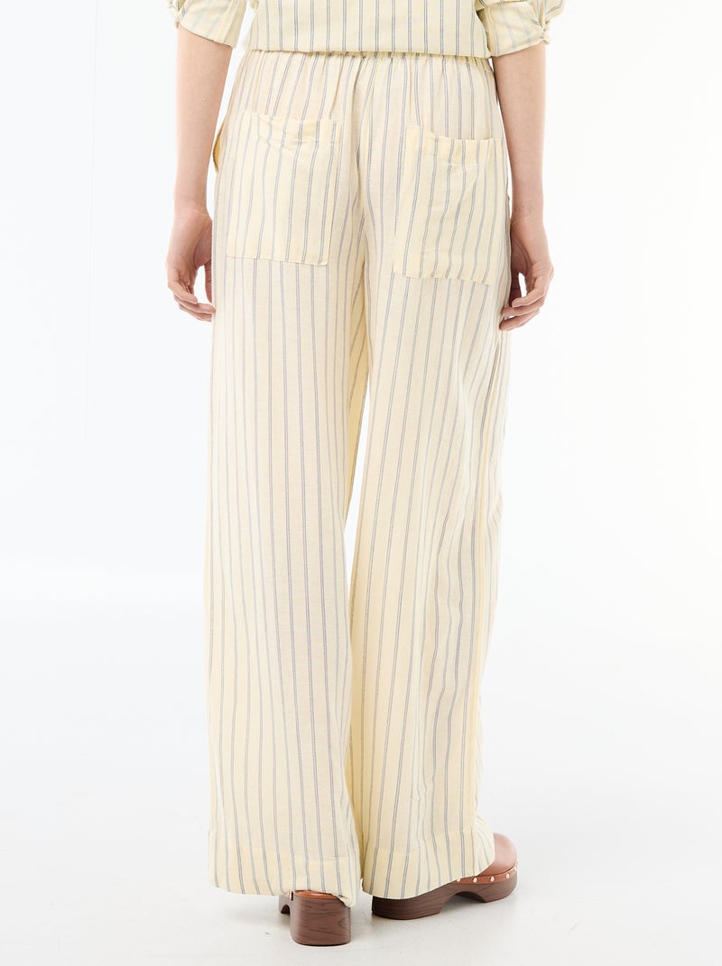 Pantalon femme en toile légère à coupe large Jaune - Kiabi