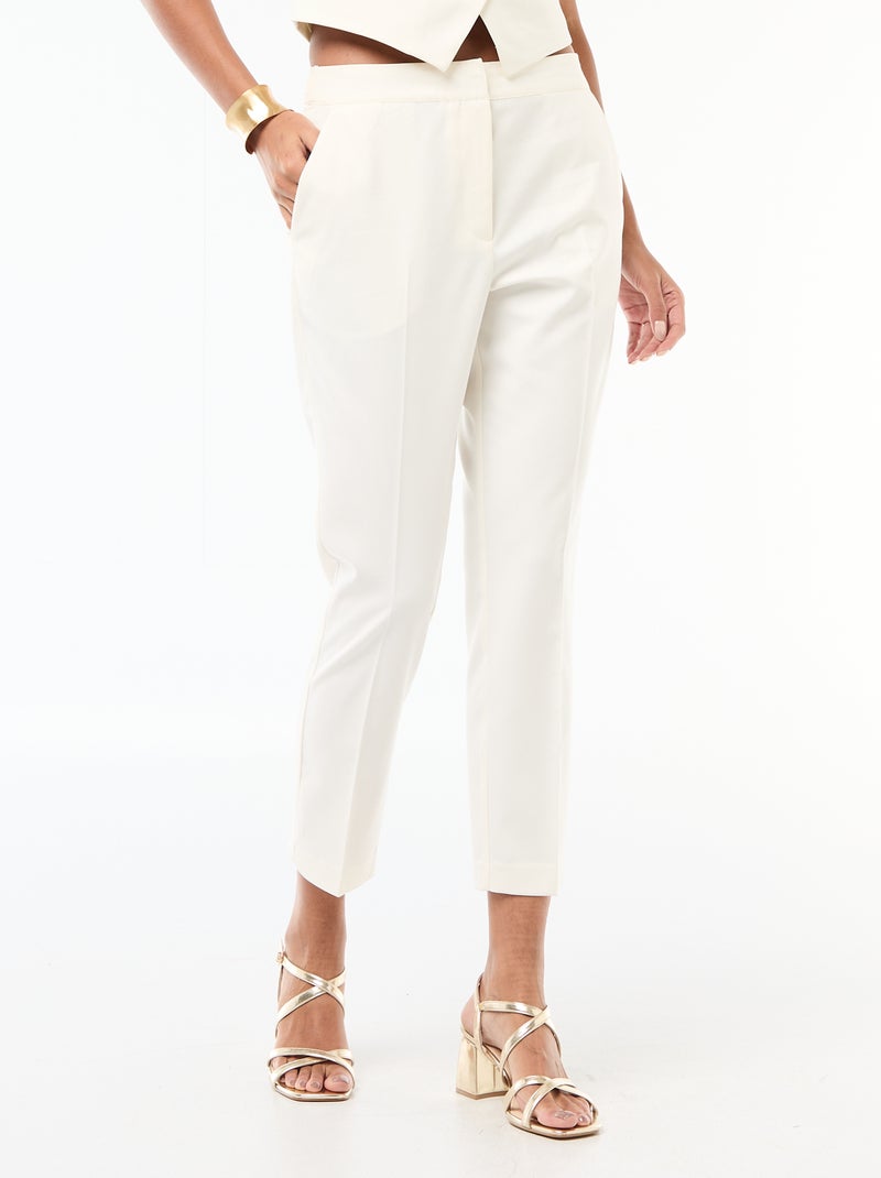 Pantalon femme en toile lourde à coupe droite Blanc - Kiabi