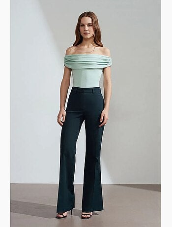 Pantalon femme évasé taille haute en gabardine dilvin