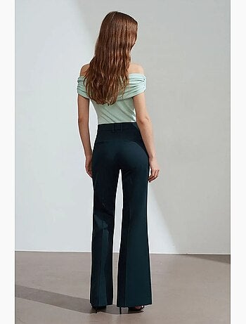 Pantalon femme évasé taille haute en gabardine dilvin