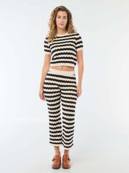 Pantalon femme flare en crochet fantaisie - Kiabi