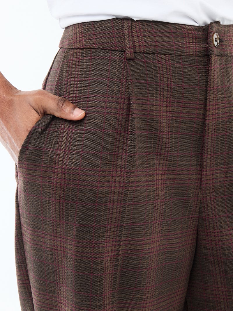 Pantalon femme large à carreaux fantaisie Marron - Kiabi