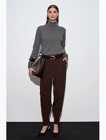Pantalon femme large à taille haute en crêpe dilvin
