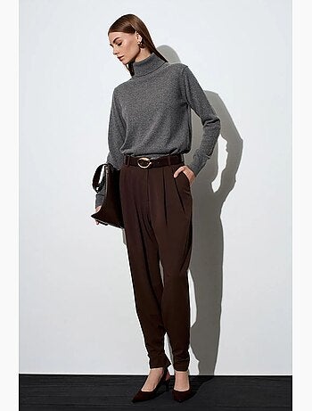 Pantalon femme large à taille haute en crêpe dilvin