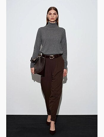 Pantalon femme large à taille haute en crêpe dilvin