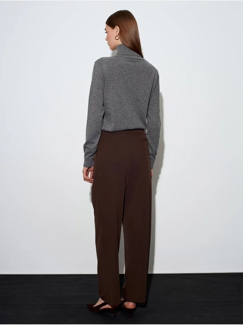 Pantalon femme large à taille haute en crêpe dilvin Marron chocolat - Kiabi