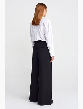 Pantalon femme large à taille haute en crêpe dilvin