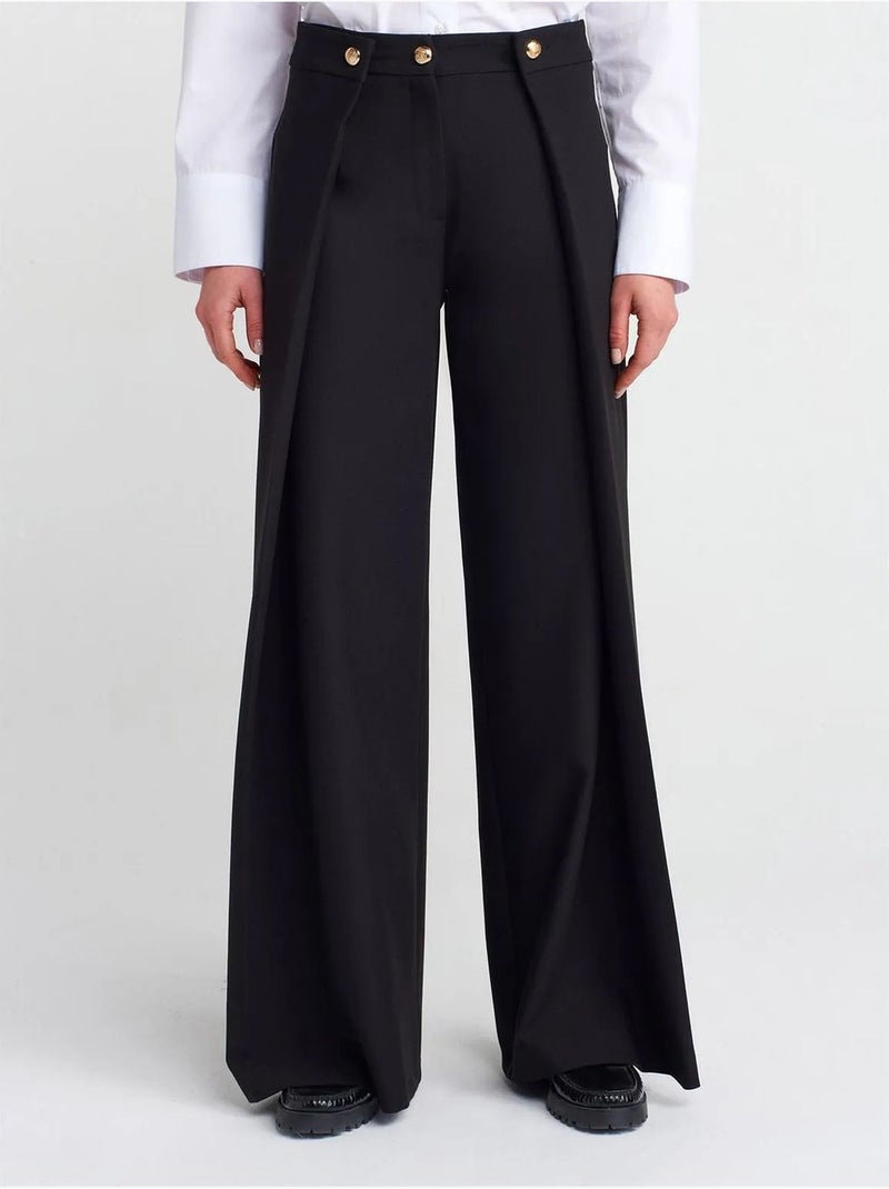 Pantalon femme large à taille haute en crêpe dilvin Noir - Kiabi