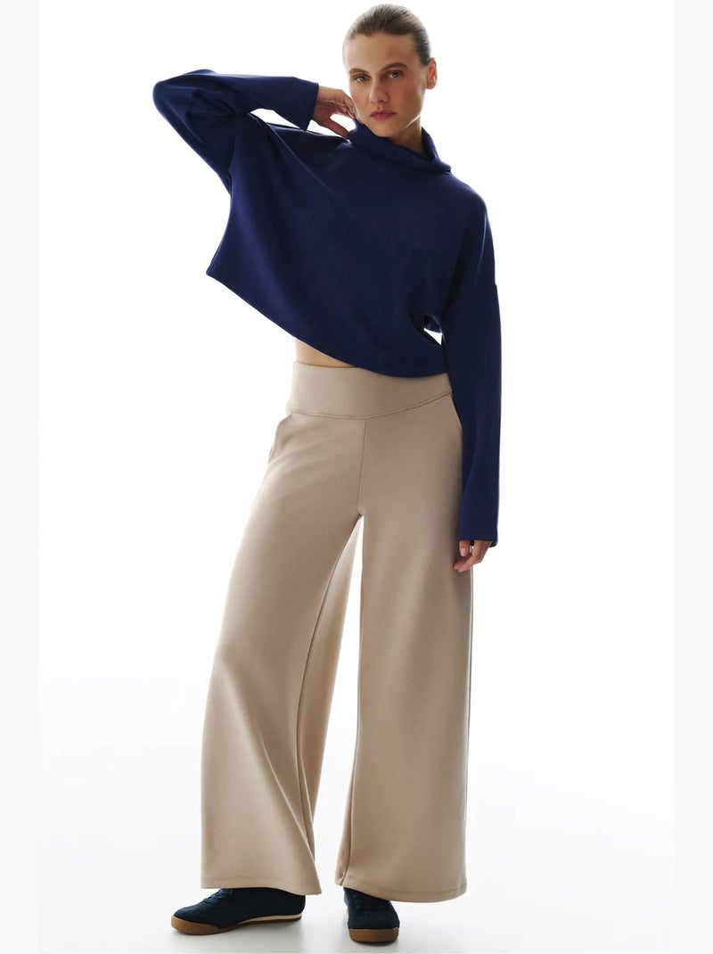 Pantalon femme large à taille haute penti Beige argile - Kiabi