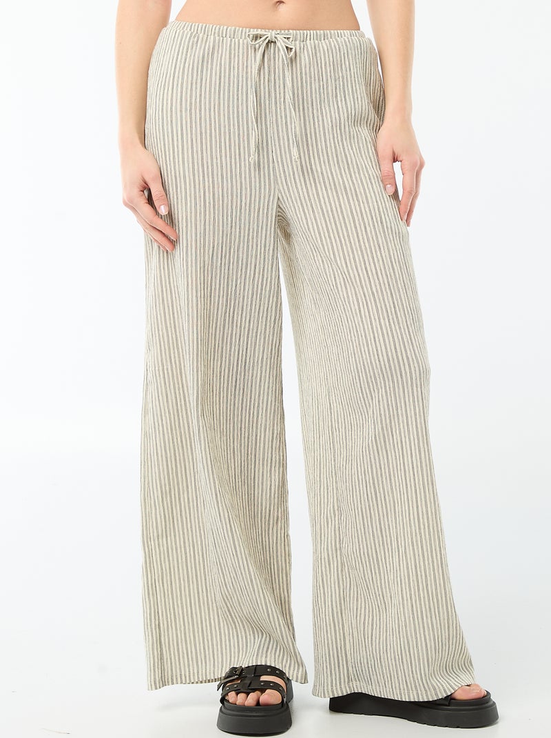Pantalon femme large en maille crinkle Blanc - Kiabi