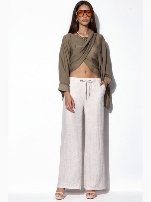 Pantalon femme large en tissu tissé busem - Kiabi