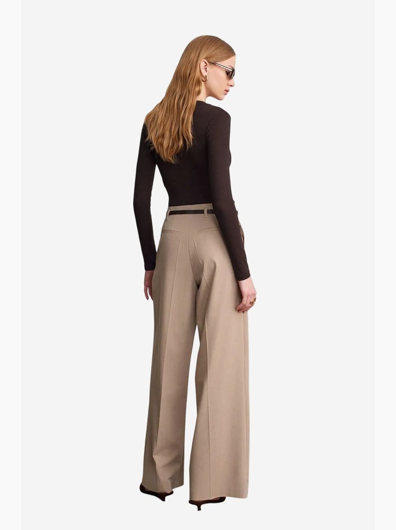 Pantalon femme palazzo en crêpe avec ceinture dilvin Beige argile - Kiabi