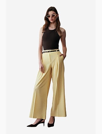 Pantalon femme palazzo en crêpe avec ceinture dilvin