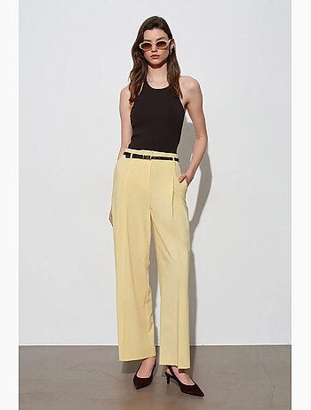 Pantalon femme palazzo en crêpe avec ceinture dilvin