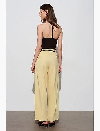 Pantalon femme palazzo en crêpe avec ceinture dilvin