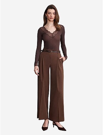 Pantalon femme palazzo en crêpe avec ceinture dilvin