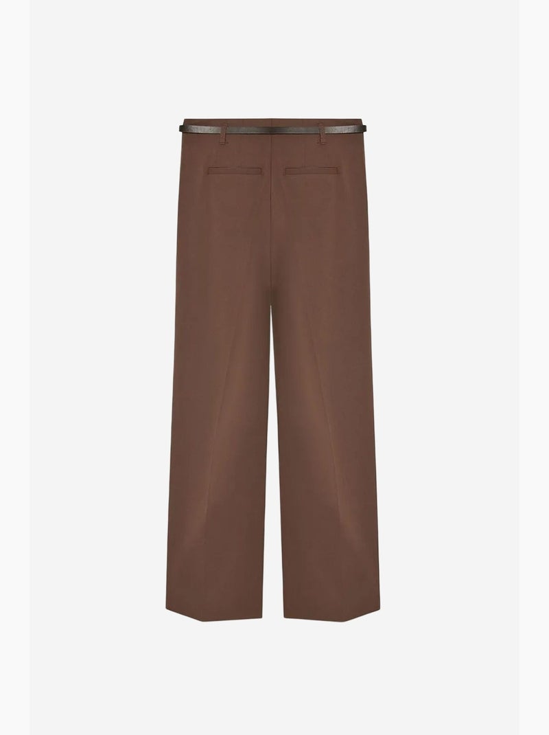 Pantalon femme palazzo en crêpe avec ceinture dilvin Marron chocolat - Kiabi