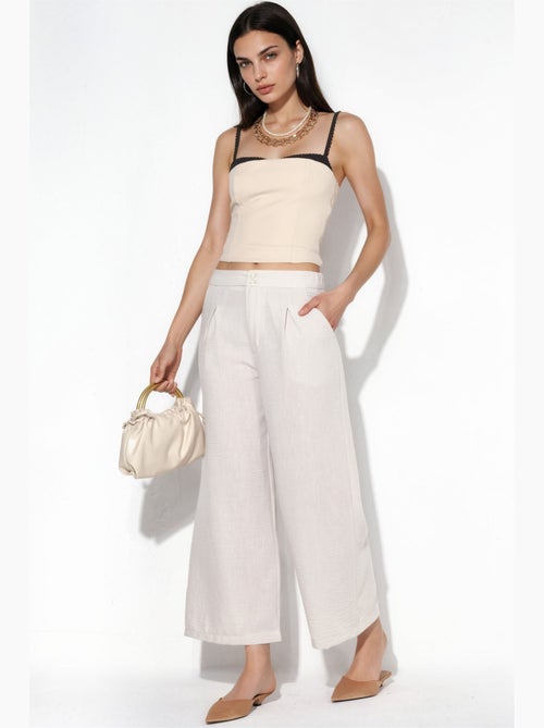 Pantalon femme taille haute à jambe large busem - Kiabi