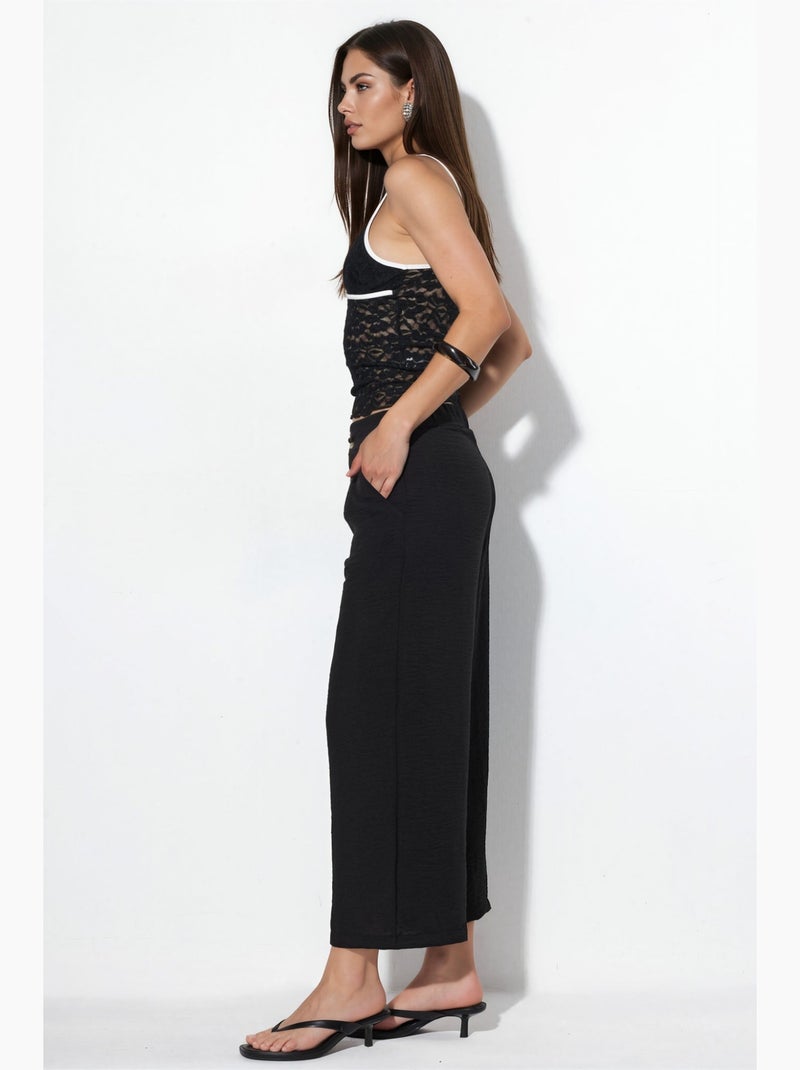 Pantalon femme taille haute à jambe large busem Noir - Kiabi