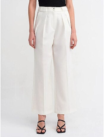 Pantalon femme taille haute à jambe large en crêpe dilvin