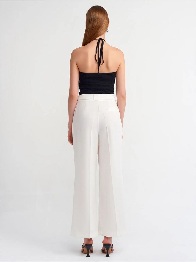 Pantalon femme taille haute à jambe large en crêpe dilvin Blanc - Kiabi