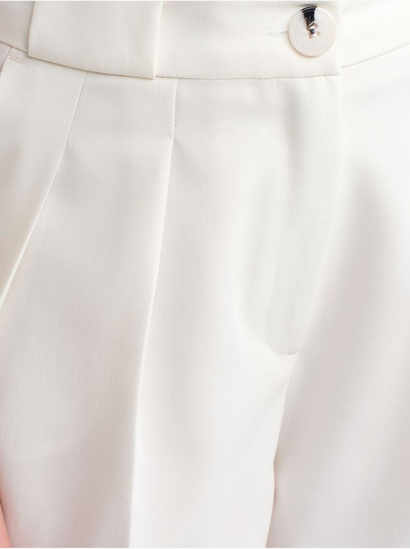Pantalon femme taille haute à jambe large en crêpe dilvin Blanc - Kiabi