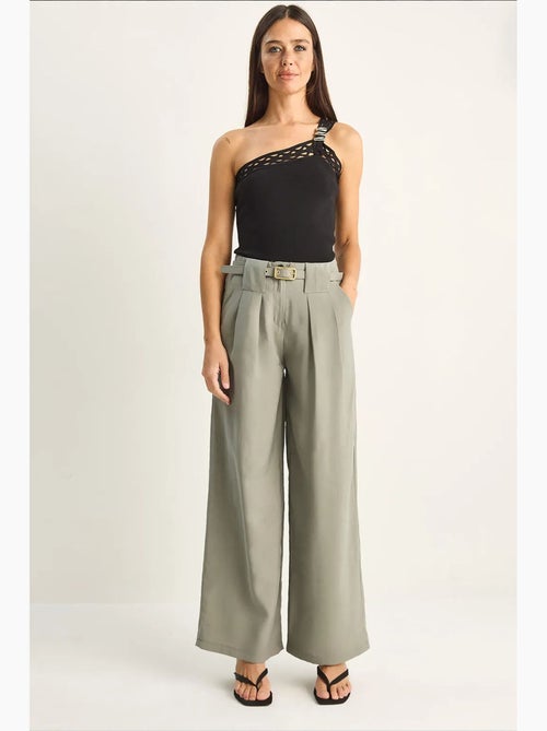 Pantalon femme taille haute ceinturé lucci - Kiabi Pantalon femme taille haute ceinturé lucci - Kiabi