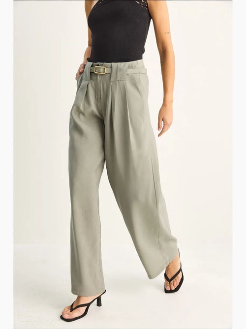 Pantalon femme taille haute ceinturé lucci - Kiabi Pantalon femme taille haute ceinturé lucci - Kiabi