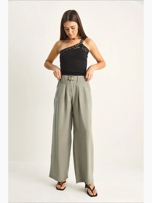 Pantalon femme taille haute ceinturé lucci - Kiabi Pantalon femme taille haute ceinturé lucci - Kiabi