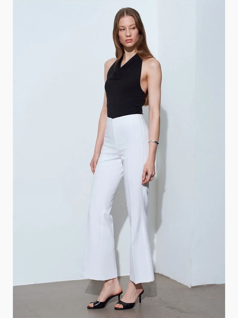 Pantalon femme taille haute évasé dilvin Blanc - Kiabi