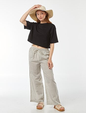 Pantalon fin rayé à franges