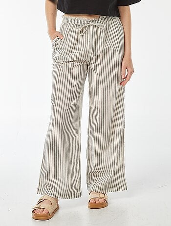 Pantalon fin rayé à franges