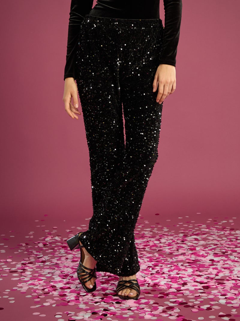 Pantalon flare à sequins Noir - Kiabi